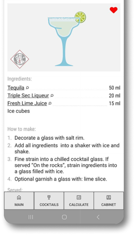 Cocktail recipe UI